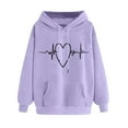 thumbnail image 2 of Blouse for Women Plus Size Hooded Love Printed Long Sleeved Sweatshirt Purple XXL, 2 of 3