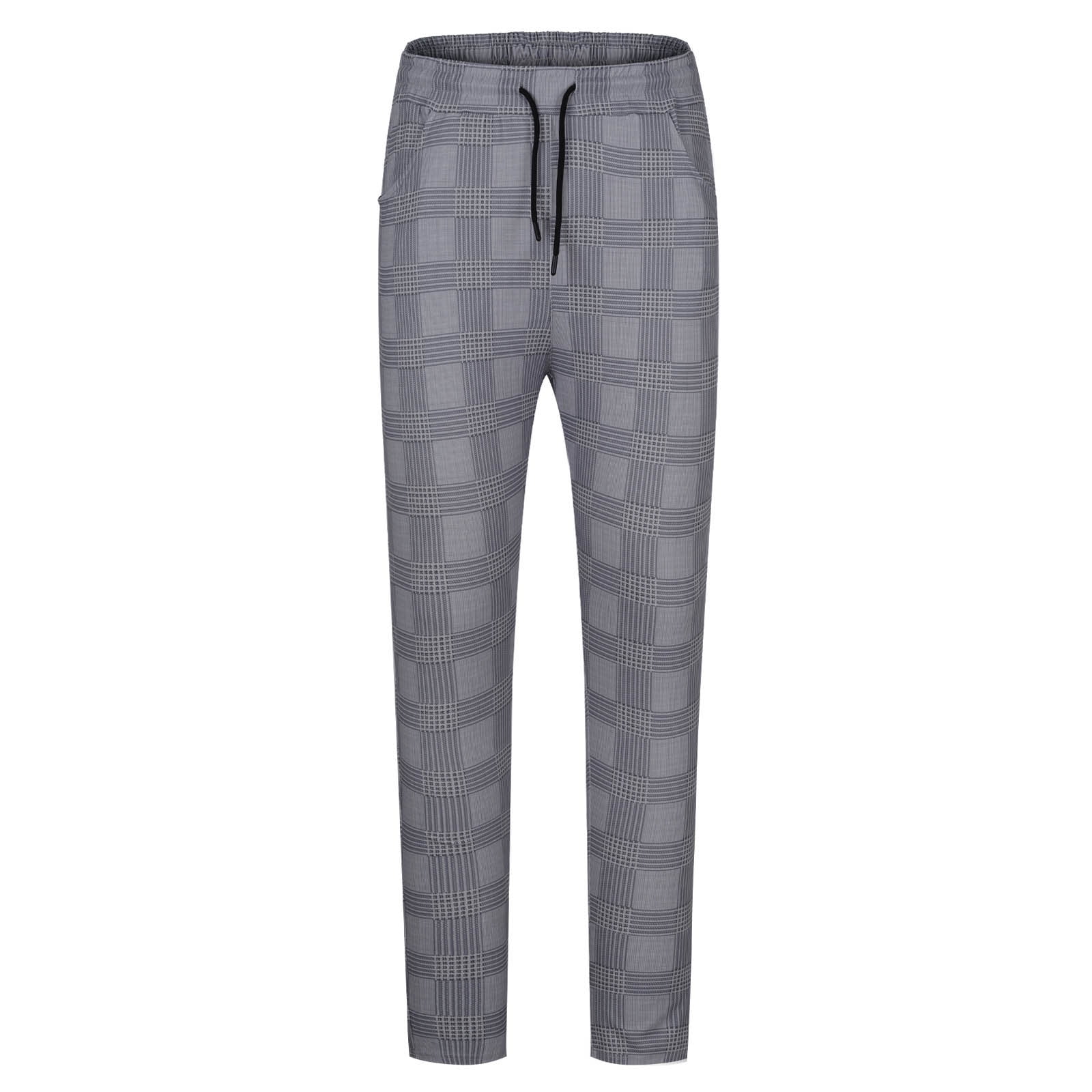 USNSM Men's Plaid Sweatpants Casual Fitness Slim Fit Joggers Drawstring Elastic Waist Straight Leg Pants with Pockets Gray S