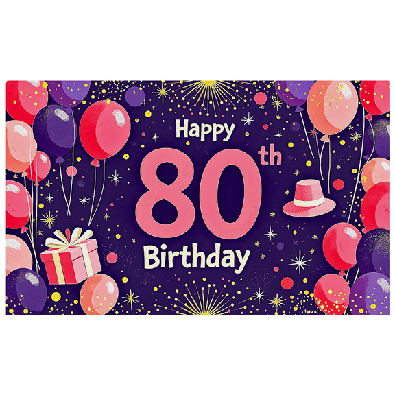 Happy 80th Birthday Background Banner with Balloons Party Hat and Gift Decors Backdrop for Birthday Party Photography Props Celebration Decorations