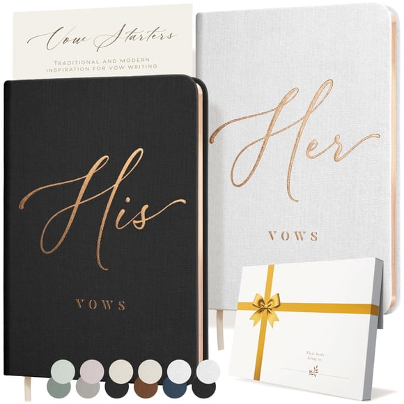 Libros de votos de boda ARTESORI de lino para él y para ella con detalles dorados