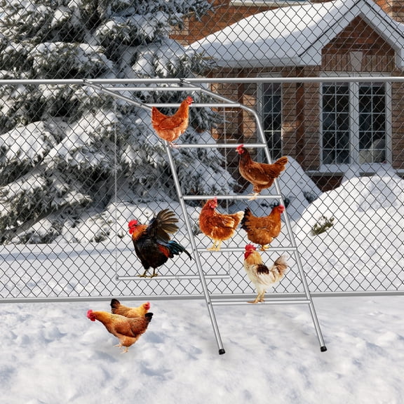 Chicken Coop Perch with Ladder & Swing, Large Metal Roosting Bars for Chickens, Ducks, Parrots, Backyard Poultry Playground & Health Enrichment Toy, Grey