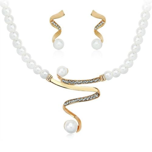 xiaxaixu Ensemble Collier Femme Perles Boucles d'Oreilles Clous Perles Collier Élégant