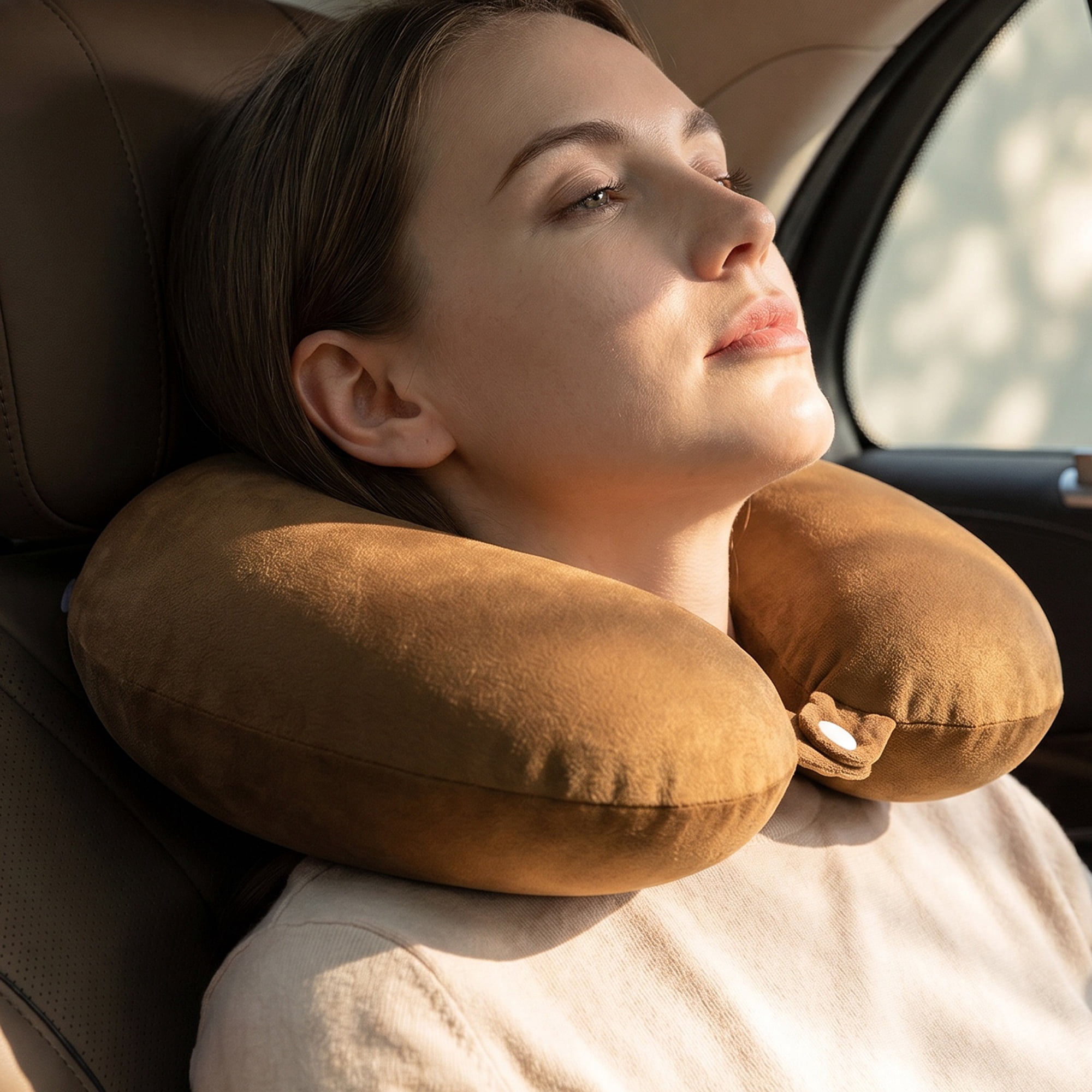 Unique Bargains Memory Foam Travel U Shape Neck Pillow Snap Closure Dark brown 12"x12"x4"