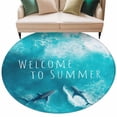 thumbnail image 2 of Welcome to Summer Round Living Room Rugs 7 ft, Blue Shark Ocean Animal Watercolor Washable Area Rug with Non-Slip Sturdy Edge Binding Round Carpet for Kitchen Office Bedroom, 2 of 9