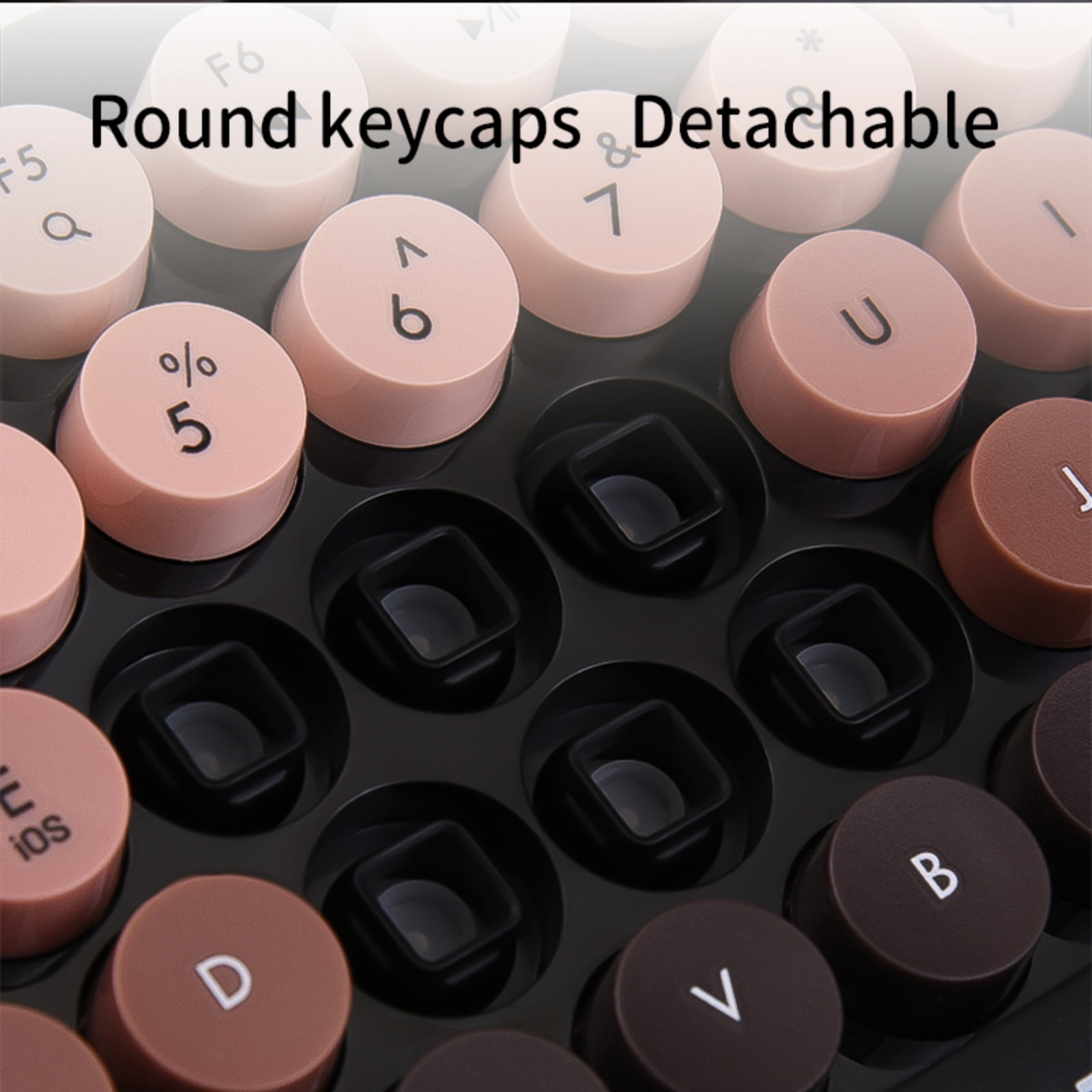 ITIGOITIE Retro Bluetooth Keyboard, Cute Wireless 87 Keys, Dual-Mode, Gradient Color, Round Keycaps with Magnetic Bear Figurine, Compatible with Win/Mac/Tablet