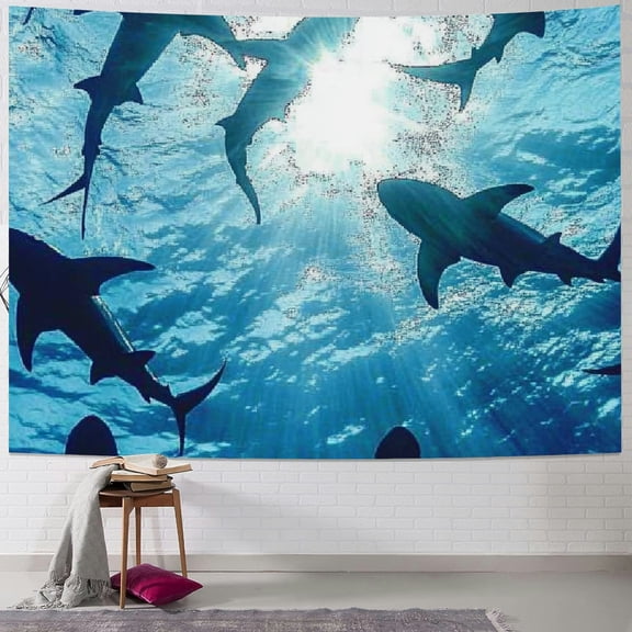 Autua Great white shark tapestry, tapestry decorating the living room dormitory shark 40x30inch
