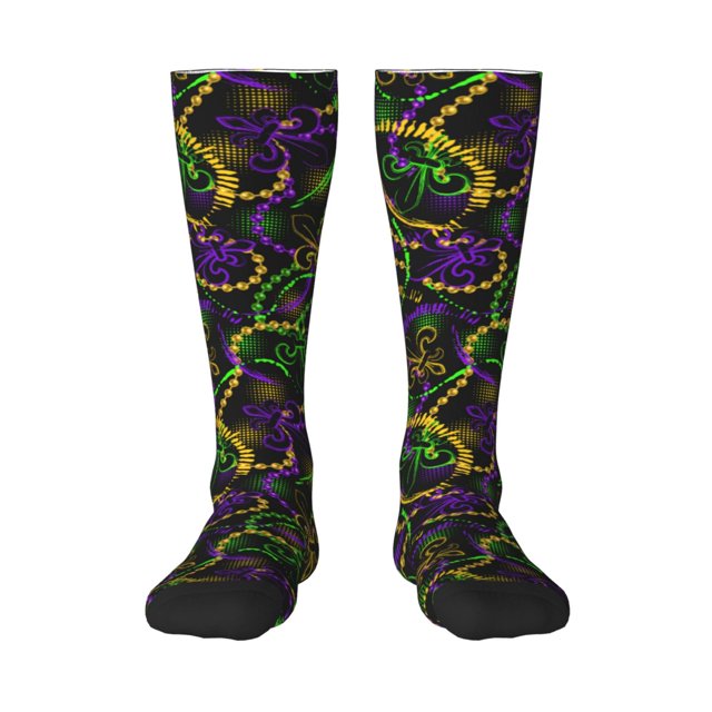 Balery Neon Mardi Gras Calcetines novedosos Calcetines deportivos Calcetines hasta la rodilla Calcetines de algodón Calcetines originales y geniales