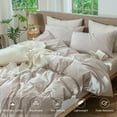 thumbnail image 4 of MooMee Striped Duvet Cover Set Full 100% Washed Cotton Linen Like Textured Breathable 3-Piece (Orange& White Pinstripes), 4 of 8