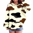 thumbnail image 2 of Xdegoge Teen Girls Cow Print Hoodie Cute Brown Black Animal Pattern Pullover Sweatshirt with Pocket Long Sleeve Fall Casual Top, Size 13-14, 2 of 6