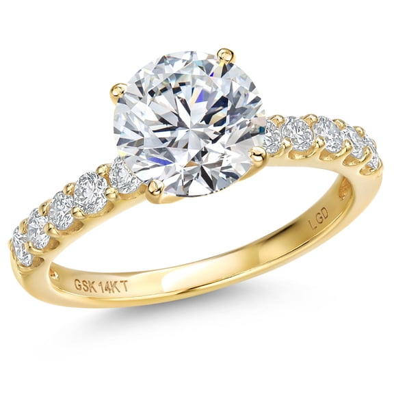 Gem Stone King 3.38 Cttw IGI Certified Lab Grown Diamond in 14K Yellow Gold Engagement Ring for Women | Round Center Diamond 3.00 Ct | E-F Color | VS1-VS2 Clarity | Size 7