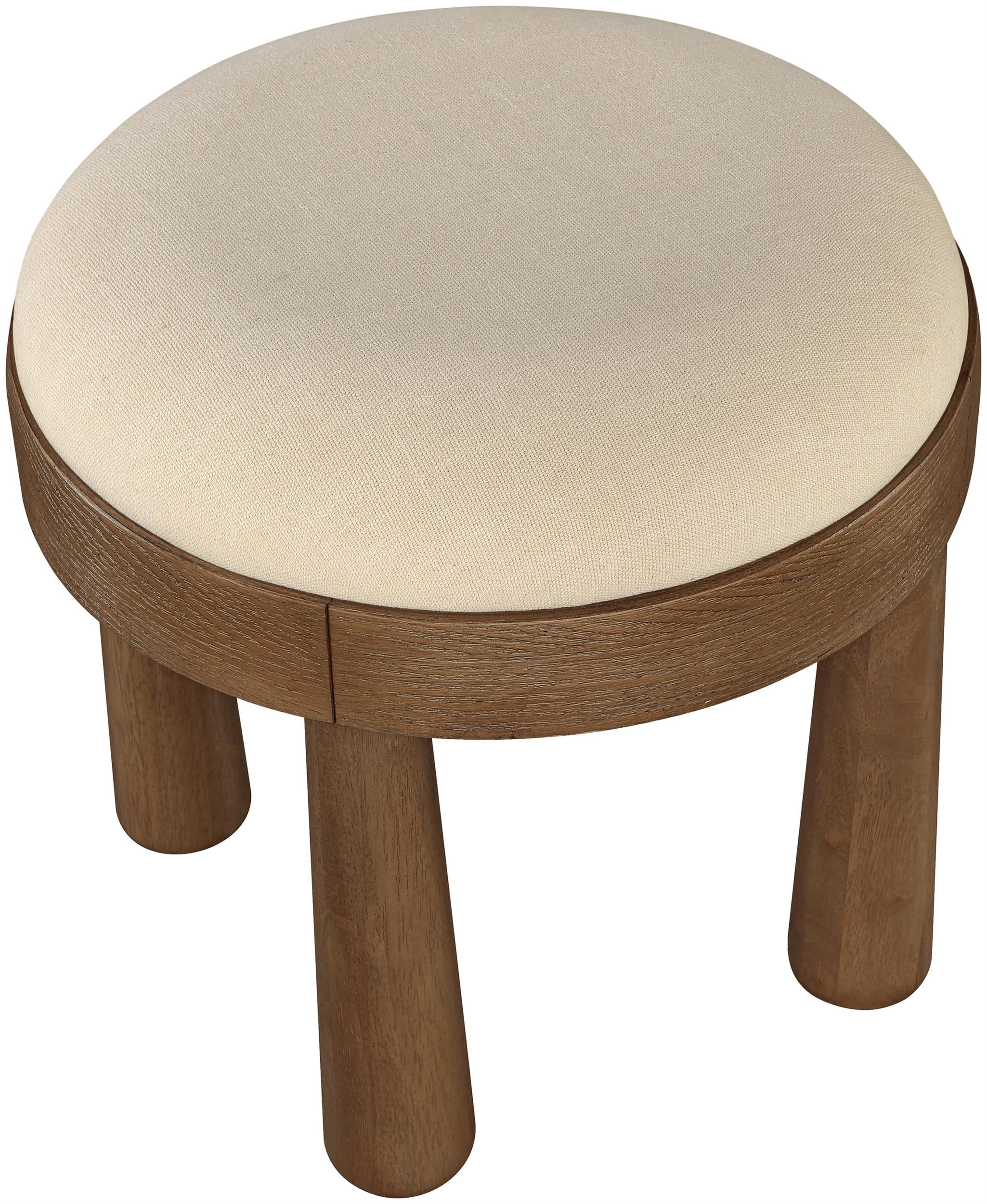 Meridian Furniture Larea Beige Linen Textured Fabric Upholstered Ottoman