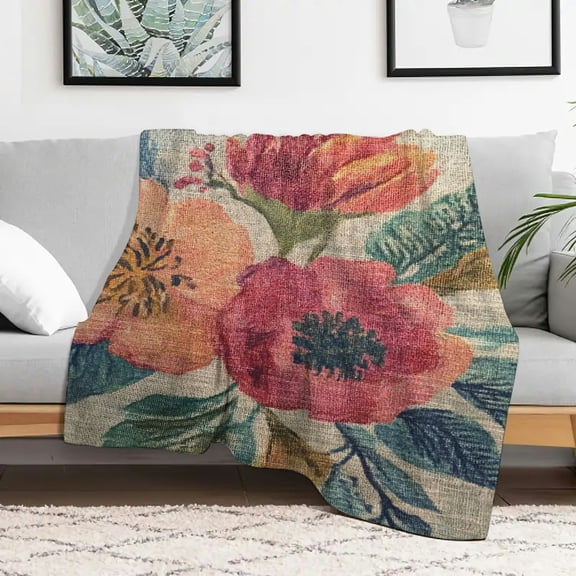 Creowell Flowers Flannel Blankets for Couch Bed Sofa, Lightweight Multifunctional Gift Blanket for Sofas, Travel, Camping, Beds and Chairs 30x40in