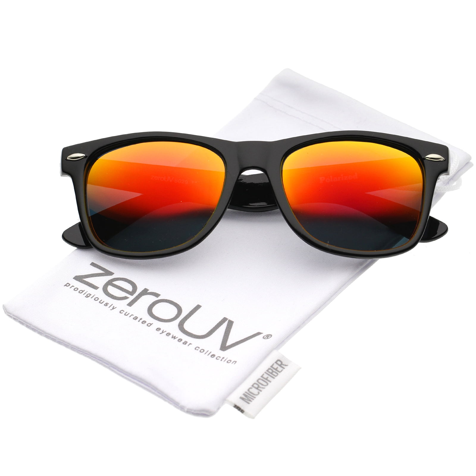 Zerouv Unisex Retro Colored Mirror Polarized Lens Square Horn Rimmed Sunglasses 55mm Black