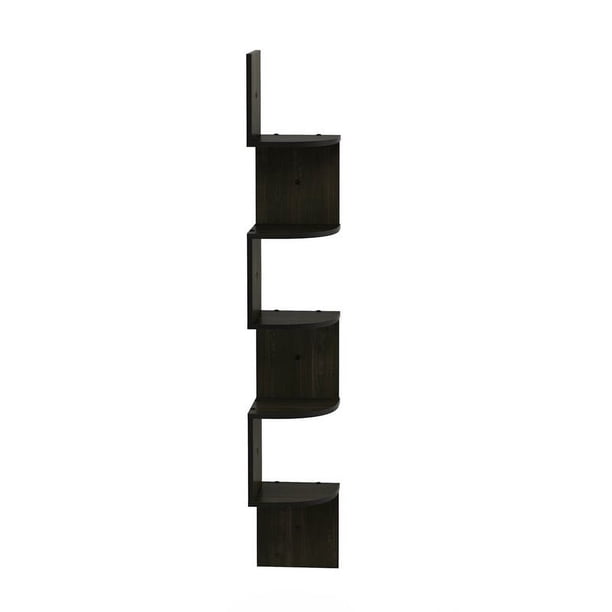 エスプレッソ コーナーシェルフ 壁掛け 5段 ロッシ Furinno, Corner Shelf Unit, FR16122EX 5 Tier Wall Mount, Espresso