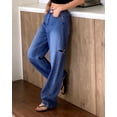 thumbnail image 7 of Necooer Women's High-Waisted Wide-Leg Jeans, Distressed Boyfriend Relaxed Fit, Stretchy Denim Pants, Blue, Size M, 7 of 7