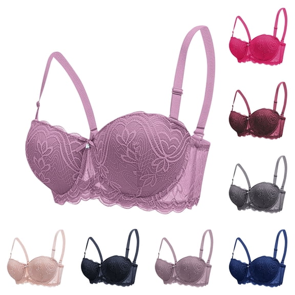 Tqyyweavej Women's Lace Balconette Bra Lightly Lined Supportive Lingerie Bras Seamless Underwire Scalloped Demi Bras Size M to 2XL