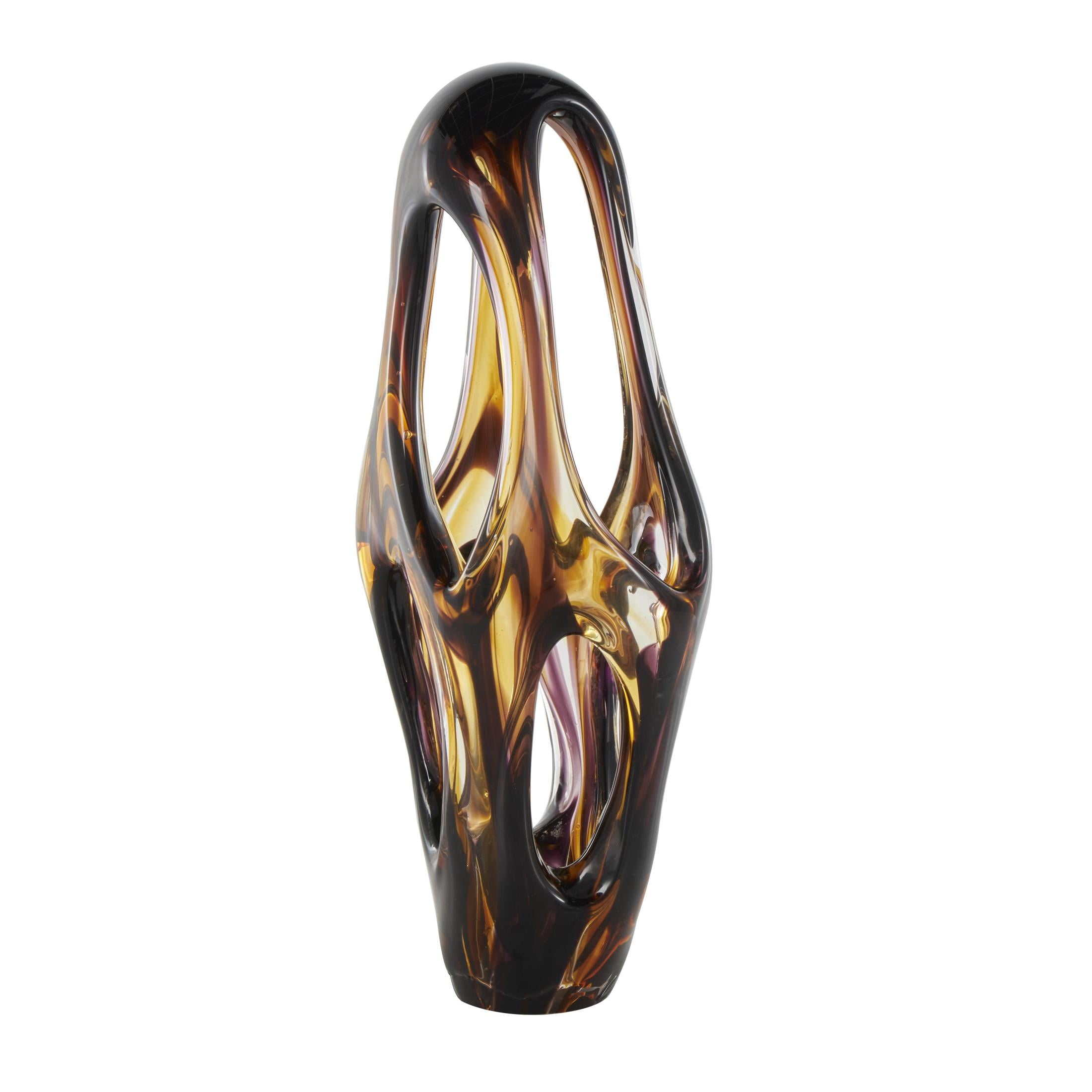 9" x 20" Yellow Glass Cutout Abstract Sculpture with Pink and Amber Accents, by DecMode