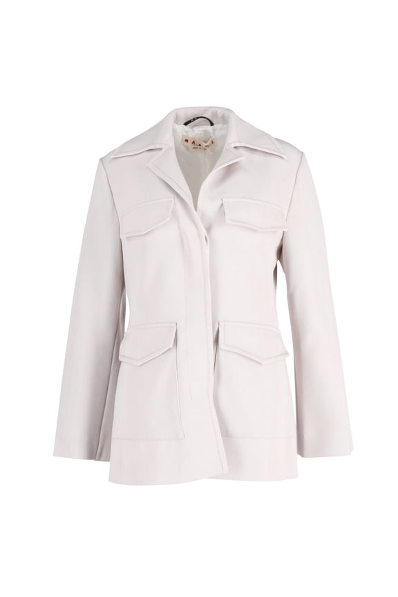 Pre-Owned Marni Spread Collar Flap Pocket Jacket in Off White Wool Polyester Blend
