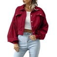 thumbnail image 2 of DeHolifer Women's Cropped Shacket Button Down Lapel Long Sleeve Corduroy Crop Jacket Wine XL, 2 of 8