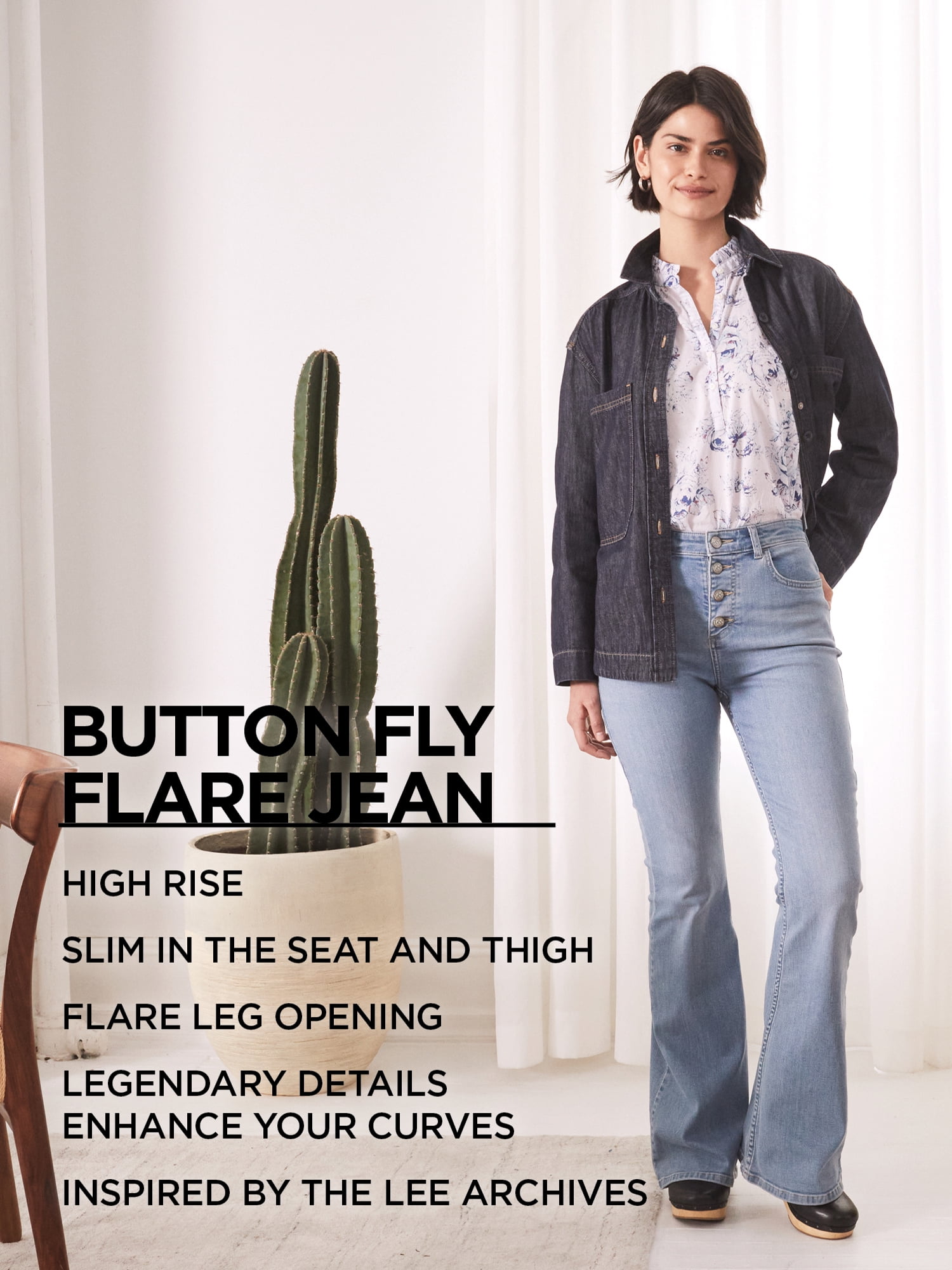 Lee Women's High Rise Button Flare Jeans