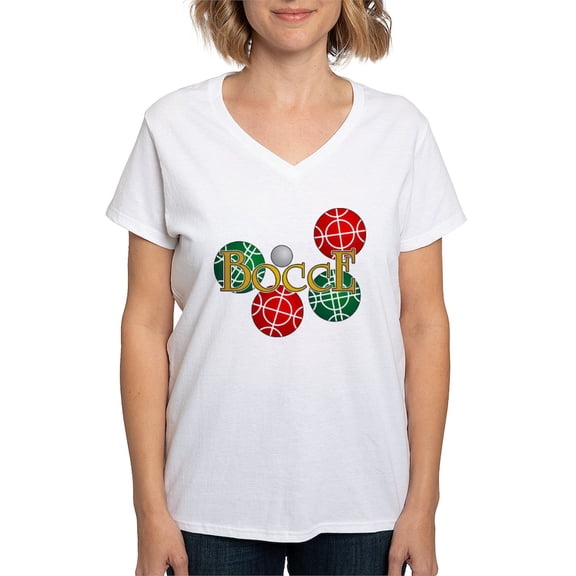 CafePress - Bocce Women's V Neck T Shirt - Womens Cotton V-Neck T-shirt