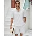 thumbnail image 4 of COOFANDY Men's 2 Pieces Linen Set Henley Shirt Short Sleeve and Shorts Summer Beach Yoga Matching Outfits, 4 of 9