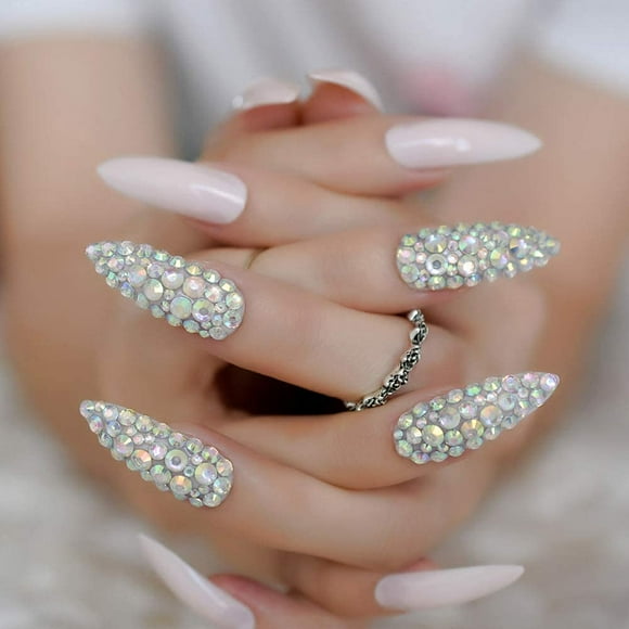 24 Extra Long Nail Pink Clear False Nails Tips Sharp end Stiletto Acrylic Artificial Fake Nail Decoration Tips Acrylic L5012