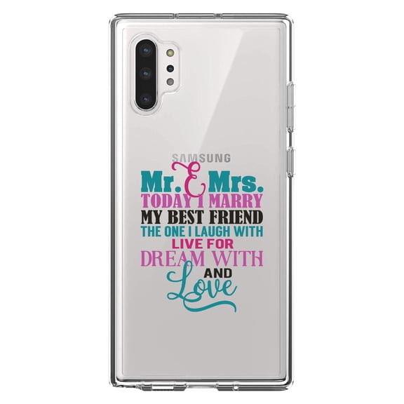 DistinctInk Clear Shockproof Hybrid Case for Galaxy Note 10 PLUS (6.8" Screen) - TPU Bumper Acrylic Back Tempered Glass Screen Protector - Today I Marry My Best Friend