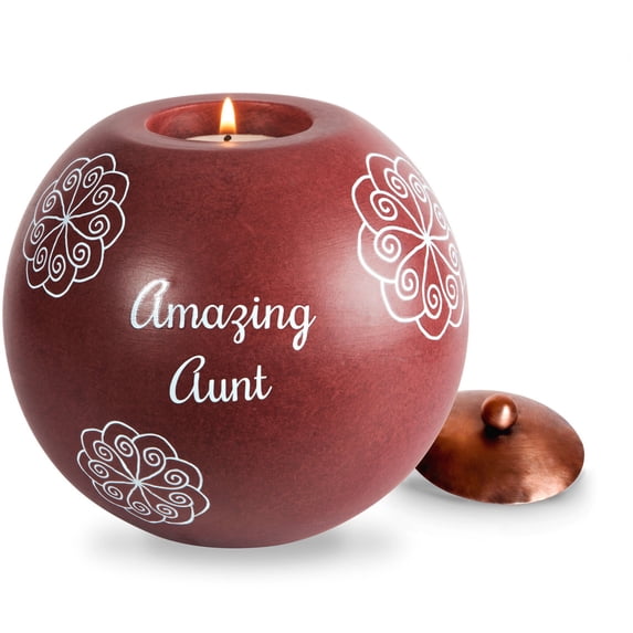 cinnamon swirl - amazing aunt round maroon tea light candle holder