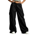 thumbnail image 5 of LEAVINGSUO Wide Leg Cargo Pants for Women Plus Size Elastic Waist Cargo Pants Casual Loose Wide Leg Trousers With Side Pockets Black S, 5 of 8