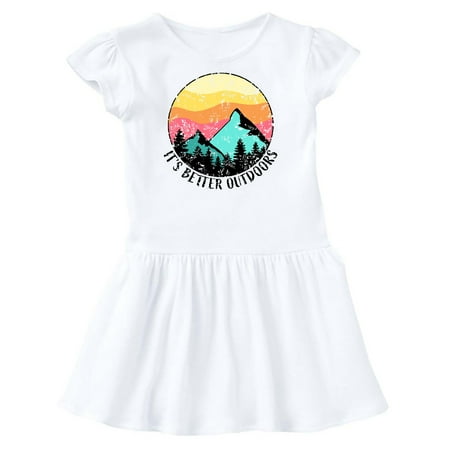 

Inktastic It s Better Outdoors Mountains at Sunset Distressed Gift Toddler Girl Dress