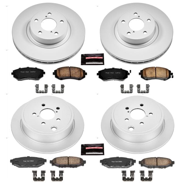 PowerStop Front and Rear Geomet Coated Brake Rotor and Pad Kit Fits: SUBARU Select Models CRK6110