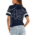 thumbnail image 3 of WTOBBY Women's Loose Fit Short Sleeve Mesh Football Jersey Inspired V-Neck Graphic Top Tee, Trendy Sportswear for Casual Wear, Comfortable and Lightweight Summer Apparel ,Navy M, 3 of 5