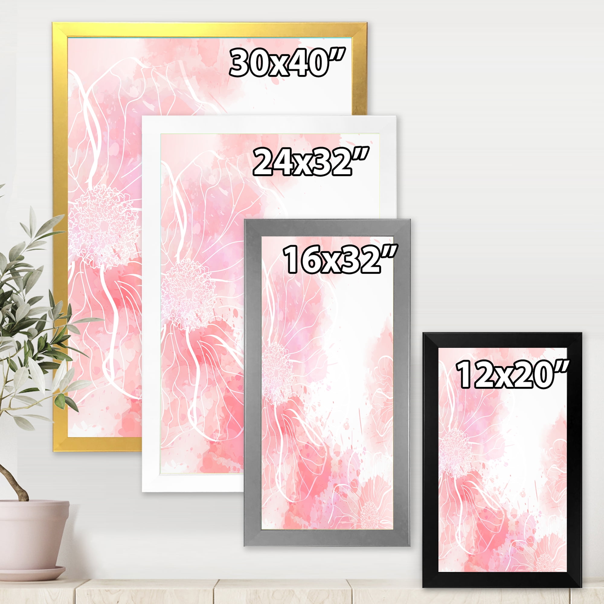 Designart 'Abstract Splashes of Pink Flowers I' Modern Framed Art Print