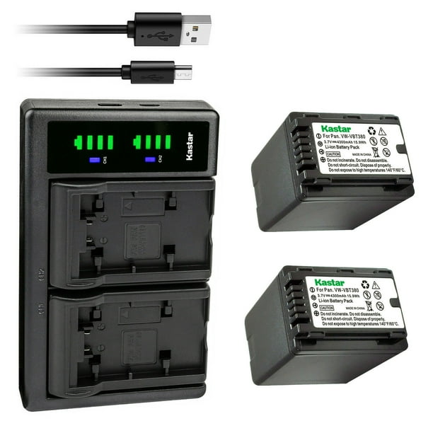 Kastar 2-Pack VW-VBT380 Battery and LTD2 USB Charger Compatible with Panasonic HC-V270GK HC-V360M HC-V360MS HC-V380 HC-V380K HC-V380GK HC-V480M