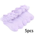 thumbnail image 2 of LYMAYTER 5 Pack Kids Girls Socks ‌Toddler Cute Double Cuff Dress Socks Ruffles Baby Girls Ankle Socks 1-13Y, 2 of 7