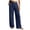 Dark Blue, variant on Womens Solid Front Pleated Faux Linen Wide Leg Pants Hidden Side Inset Pockets Flat High Rise Waist Wrinkle Textured Woven Fabric Full Length Casual Trousers