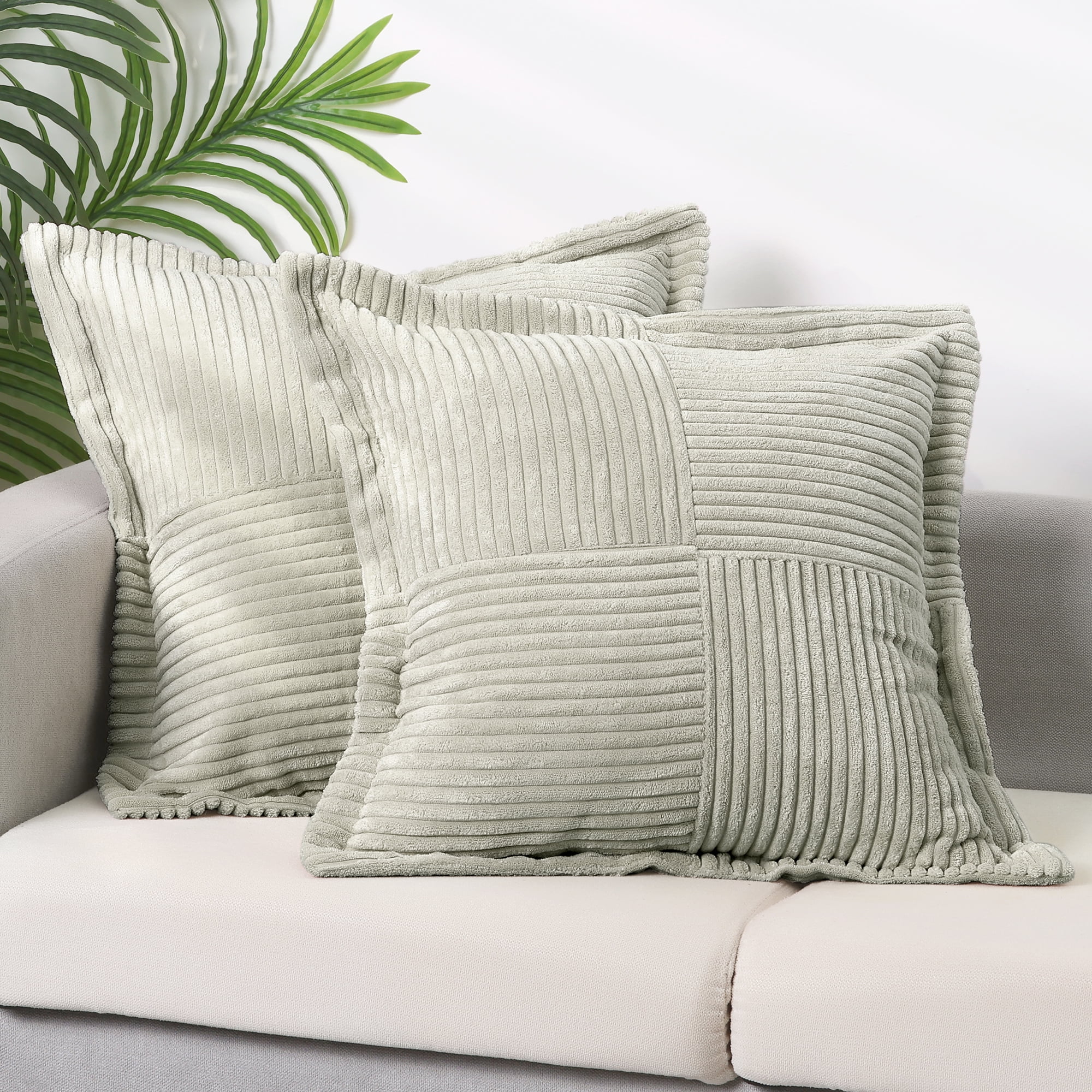 Unique Bargains 4 Pcs Solid Corduroy Throw Pillow Covers Wide Bordered Pillowcase Grey 18" x 18"