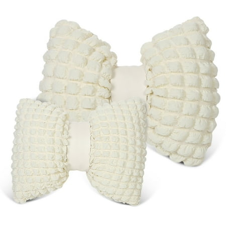 2PCS Car Bow Pillow Bow Headrest Bow Doll Seat Pillow Car Bow Backrest Pillow Elastic Breathable Soft Bow Waist Pillow for Car Interior Accessories Decoration Beige