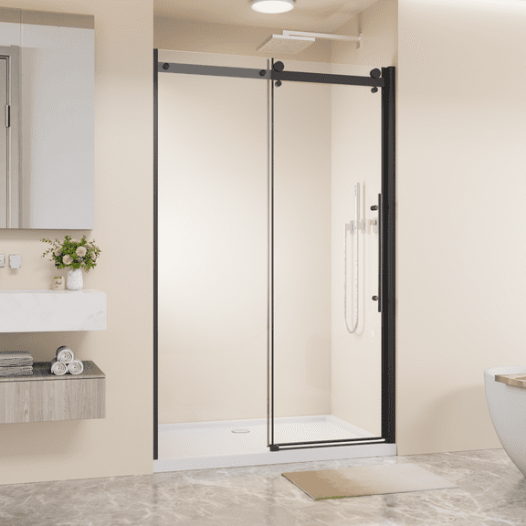 46.8-48"W x 72"H Single Sliding Shower Door, 1/4"(6mm) Glass, Black
