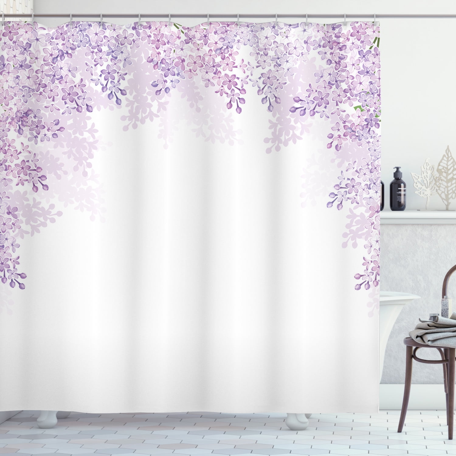 Branch of Lilac & Butterfly Shower Curtain Set Bathroom Waterproof Polyester 71" 