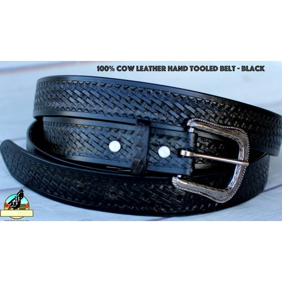 ProRider BLACK HANDMADE BASKET WEAVE TOOL WESTERN LEATHER MENS BELT