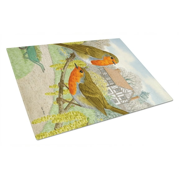 Caroline's Treasures European Robins Glass Cutting Board Large