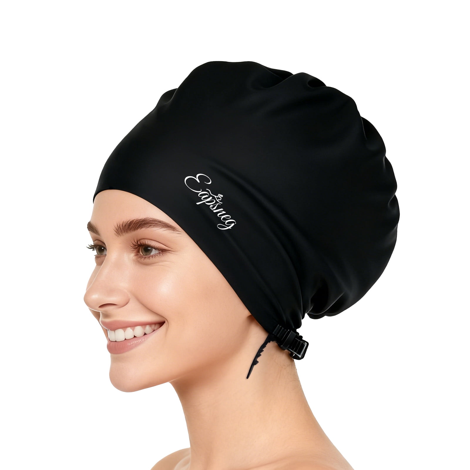 Adjustable Large Swim Cap for Women Men, Waterproof Silicone Swimming Caps Ideal for Long Hair, Thick Curly Hair & Dreadlocks Braids Weaves Afro Hair - Keep Hairstyle Unchanged-Black