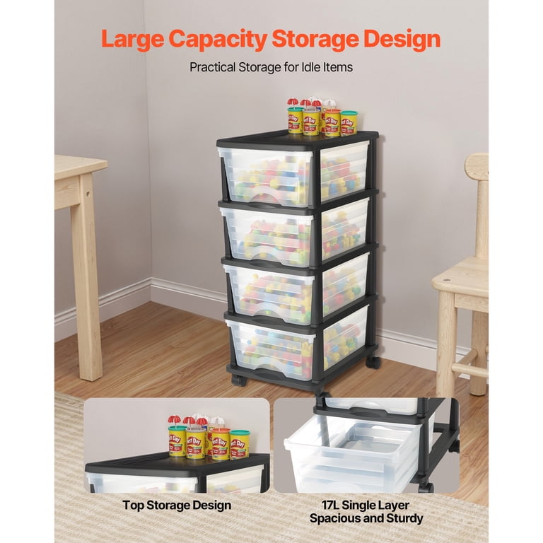 KFFKFF 4-Compartment Plastic Storage Drawer Cart, Black photo 2