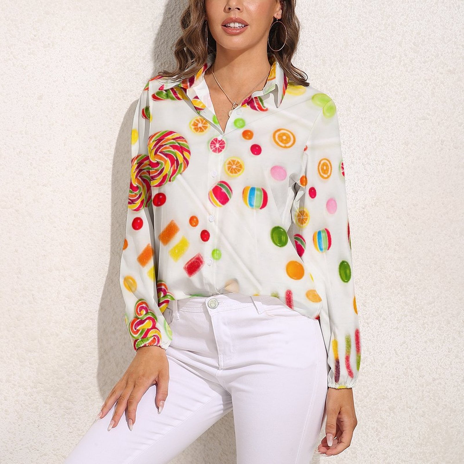 Lollipop Food Candy Long Sleeve Blouse Woman Streetwear Casual