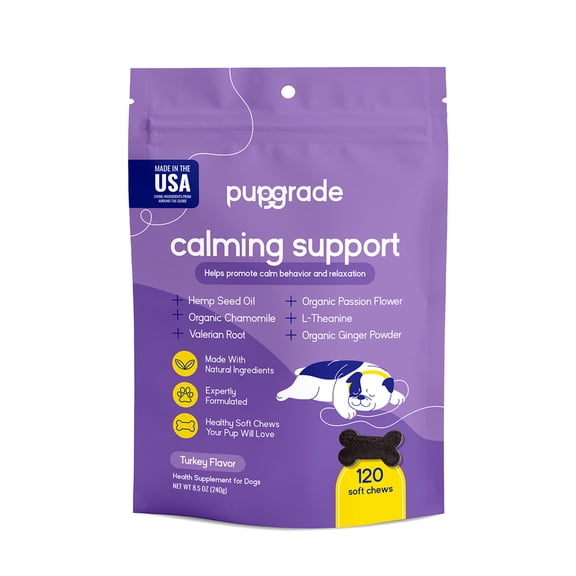 PupGrade Calming Support Soft Chews for Dogs, Hemp Oil & Chamomile, 120 Count Bag