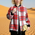 thumbnail image 4 of XUNKUSGA Bomber Jacket Women Casual Flannel Checkered Striped Lightweight Jacket Women Vintage Full Zip Long Sleeve Elastic Hem Fall Outfits for Women 2025 S-2XL Red, 4 of 4