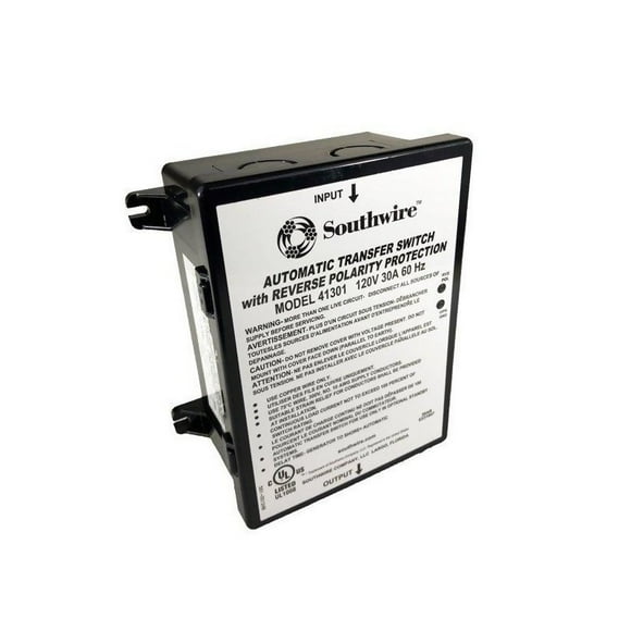 SouthWire Corp. Power Transfer Switch 41301 Transfer Power Between Shore And RV Generator; Automatic; 120 Volt; 30 Amp; Screw Terminal; Protects Against Reverse Polarity