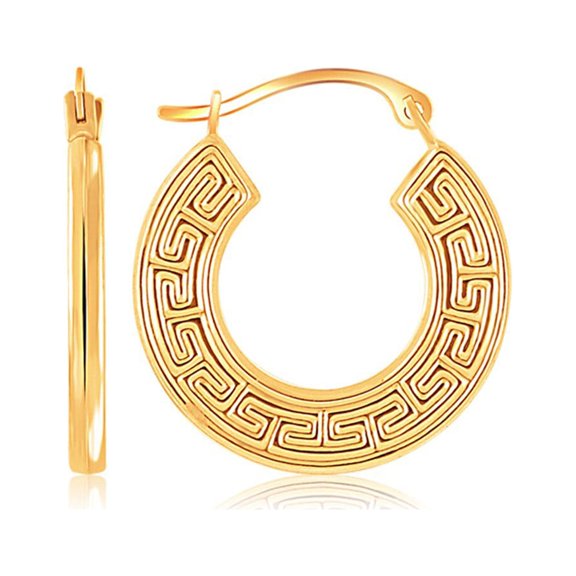 10k Yellow Gold Greek Key Small Hoop Earrings